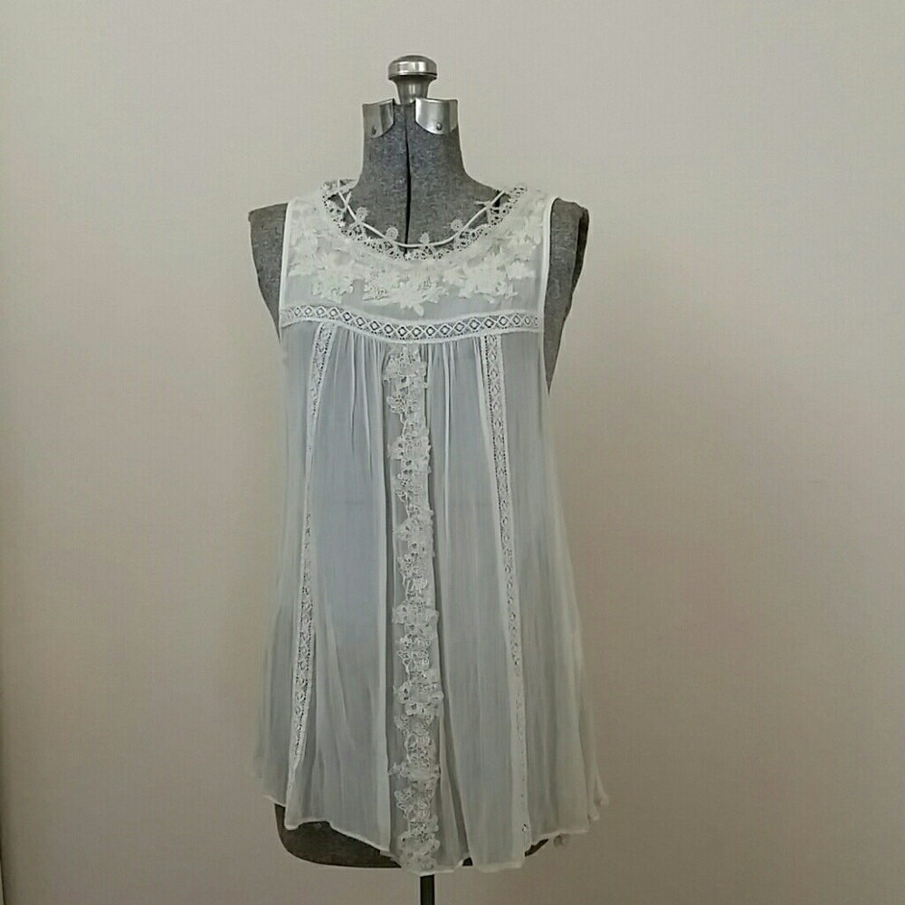Free People Lace Embroidered Top